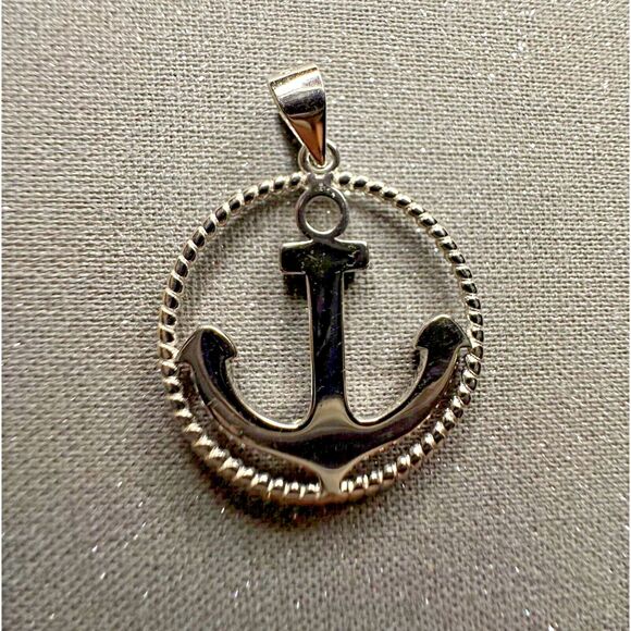 Blue Lab Opal Anchor Pendant 925 Silver Naval Retirement or Cruise Vacation Gift - Picture 4 of 6